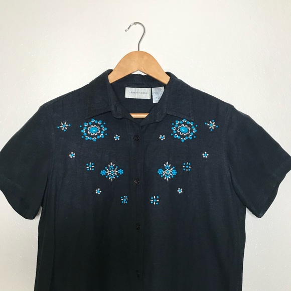 Lemon Grass Career Button Front Top Embellished - Picture 3 of 8